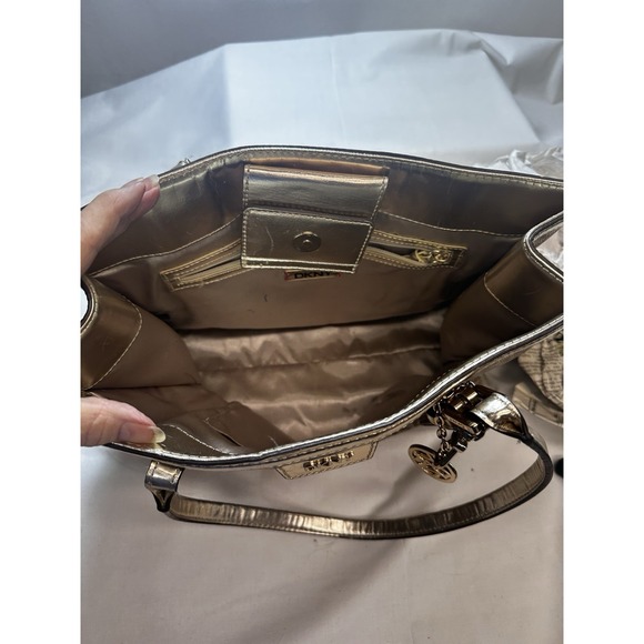 DKNY Repeat Gold Tote Bag Purse Beige w/ Brown Monogram in excellent cond 1990's - Picture 3 of 12